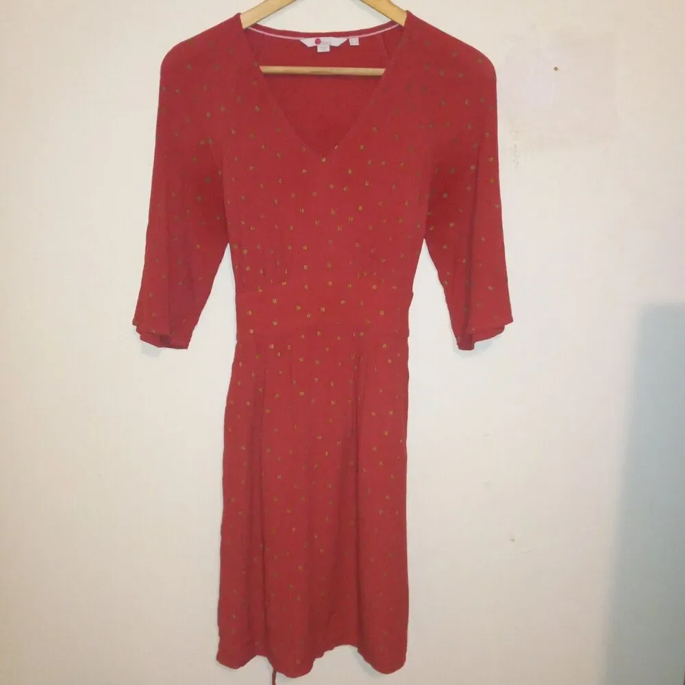 Boden Size 2 Dominique Polka Dot Belted Dress-Pockets-3/4 Raglan Sleeve - Picture 2 of 10
